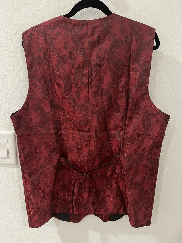 Men's size XXL Formal Dress or Halloween Costume Vest-Black and Red Paisley NWT - Image 2 of 4