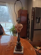 Hand Painted Vintage Antique Table Lamp Oak Acorns Marble Base Works