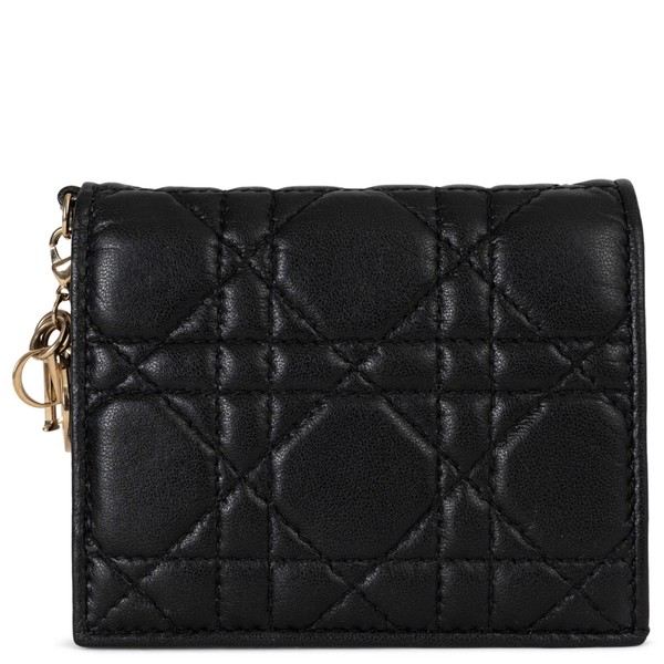 716712 authentische Christian Dior schwarze Cannage Leder Mini Lady Dior Gardenia Geldbörse