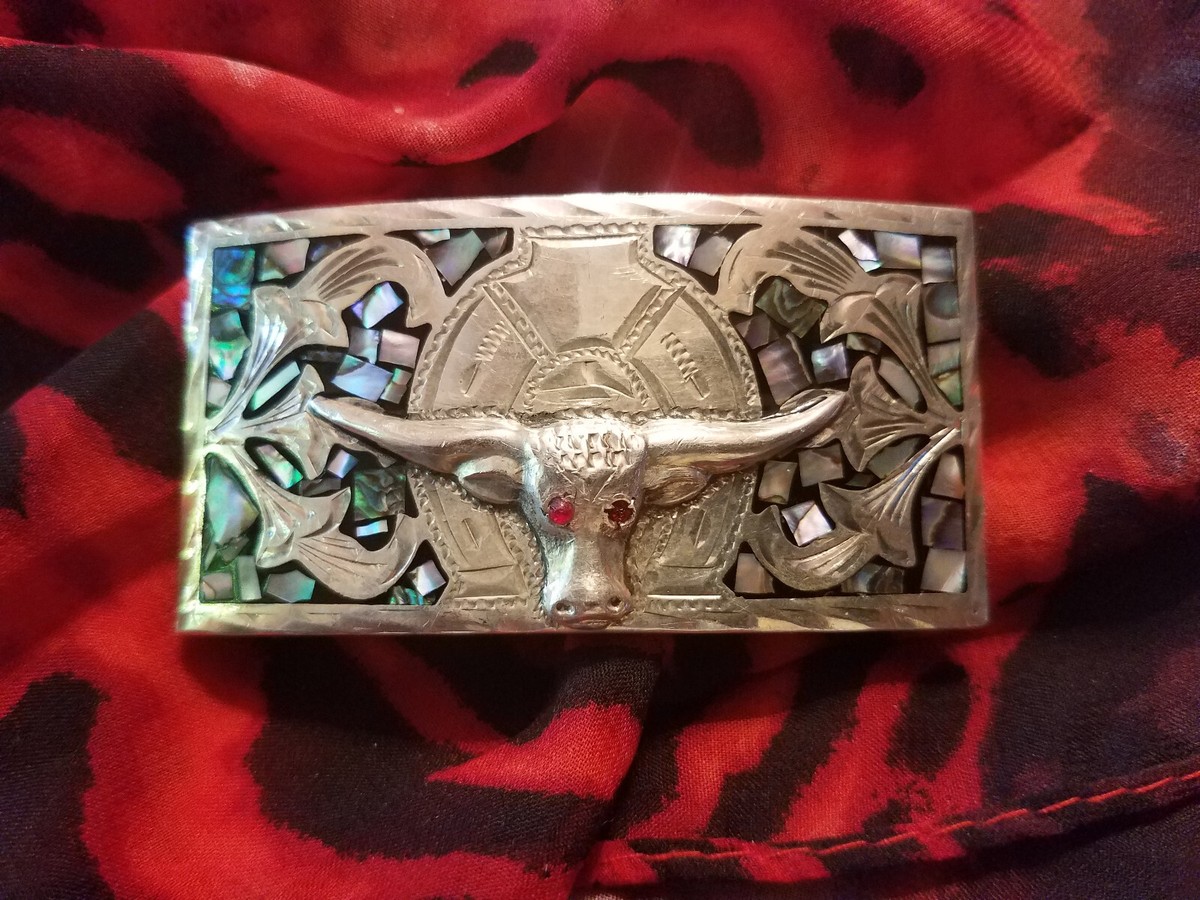 VHLC Plata De Jalisco Sterling Silver Burgundy Tooled Leather Belt 32\