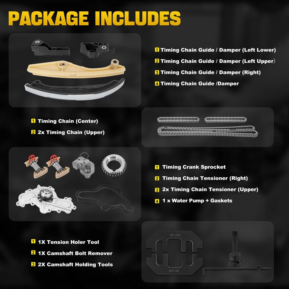 Kit de cadena de distribución bomba de agua para Lincoln MKX MKS Ford Taurus Edge Flex 3,5 L 3,7 L Foto 2 de 4