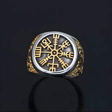 Vegvisir Siegelring – Wikinger Ring aus Edelstahl mit nordischem Runen-Kompass