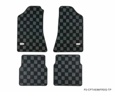 P2M Checkered Flag Race Carpet Floor Mats F&R 4pc Set for Toyota Corolla AE86