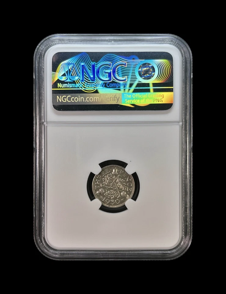 GREAT BRITAIN. 1930, 3 Pence, Silver - NGC AU55 - KGV, Oaks and Acorns - Image 4 of 4