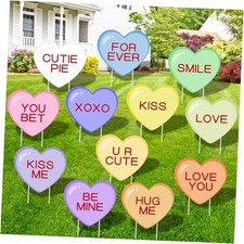 Valentines Day Yard Signs 12pcs with Stakes Candy Hearts Conversation Garden