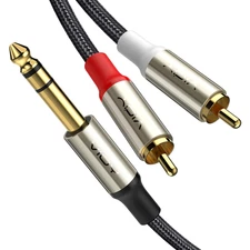 1/4 to Dual RCA Audio Cable, Gold Plated Copper Shell Heavy Duty 6.35 Mm Quarter