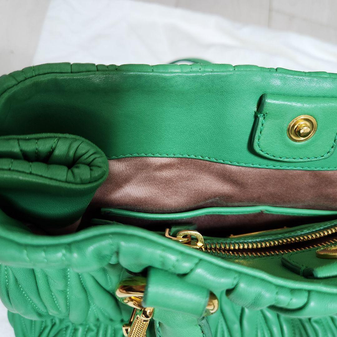 バッグ archive miu miu 2way Green Leather Tote MIU MIU Green Leather Shoulder Bag 2way Matelasse Pleated | eBay
