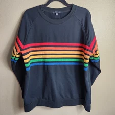 Greater Good Womens |XXL| Black Retro Stripe Pullover French Terry Sweatshirt