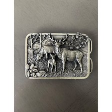 Vintage 1982 Siskiyou Elk Family Belt Buckle Pewter Wildlife Nature L-10 Oregon