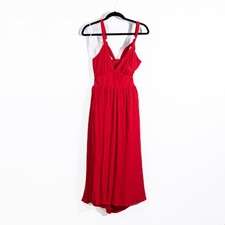 NEW Lulus Bold New Look Bright Red Tie Back Twirl Midi Dress With Pockets Medium