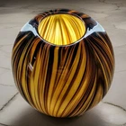 Mid Century Modern Heavy Hand Blown Murano Style Striped Glass Vase