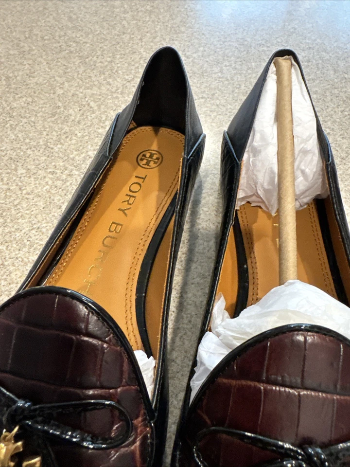 Mocasín Tory Burch Tory Charm Mate Croco Repujado Napa Cuero Zapatos Talla 7 Nuevo en Caja Foto 4 de 4