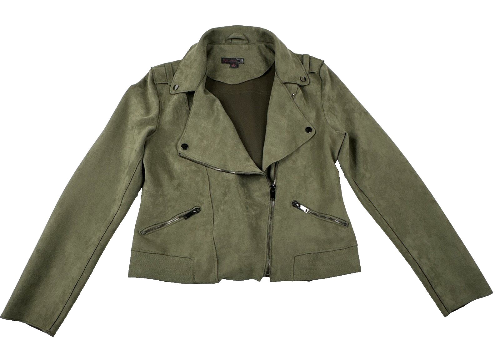 JW Style Olive Green Trendy Faux Suede Moto Jacket. Women's Size M