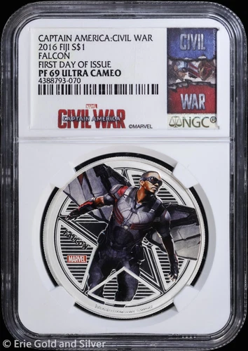 2016 $1 Fiji Falcon 1 oz Silver Colorized Proof Coin NGC PF 69 UC | FDOI PR
