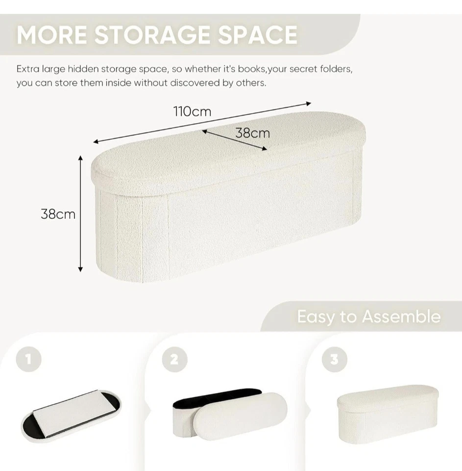 Ottoman Storage Seat Stool Trunk Toy Chest Bedding Blanket Box Folding Footstall - Image 3 of 4