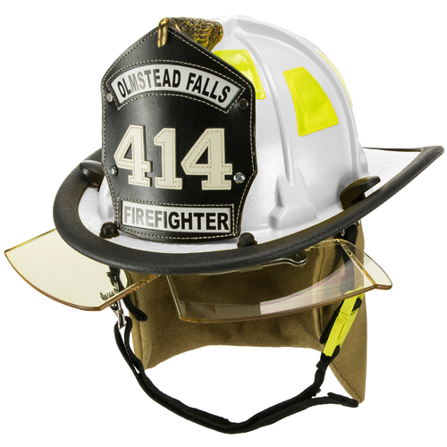 MSA Chicago Style Leather Front Fire Helmet ESS Goggles NFPA Standard Black - Picture 2 of 2