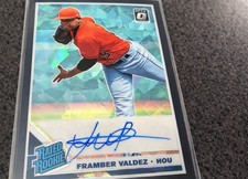 2019 Panini Donruss Optic Rookie Signatures Framber Valdez Black Cracked Ice/25