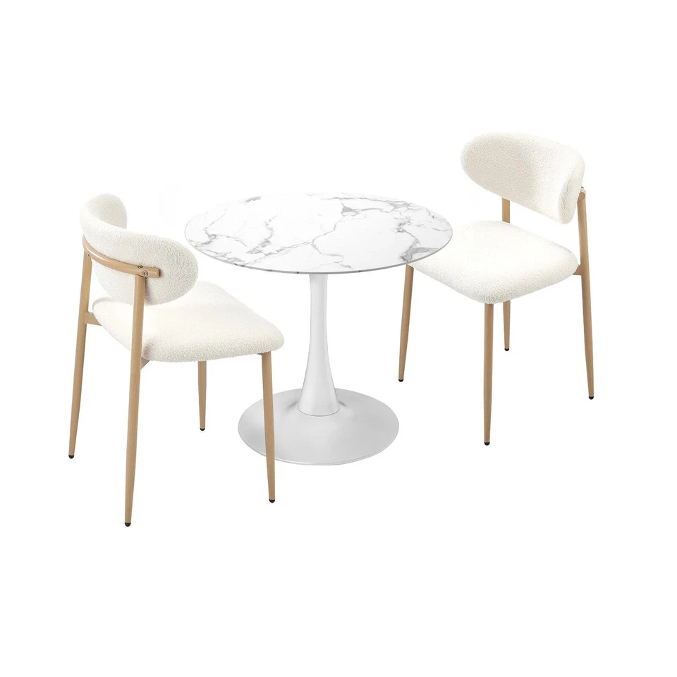 Oikiture 60cm Round Dining Table with 2x Dining Chairs