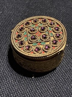 Vintage French Gilt Bronze Jewelled Ormolu Trinket Box Or Compact Case