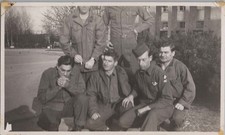 WW2 Photo of 5 US Army Soldiers Sitting Together Outside Barracks