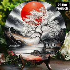 1 Elegant White Tree-Shaped Round Aluminum Wall Art Sign - 8x8 Inch Japanese-Ins