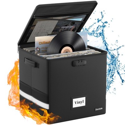 DocSafe Vinyl Record Storage Box with Lock,Fireproofï¼ Water 13''x13''x13'', Black