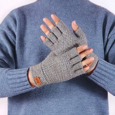 Winter Alpaca Wool Fingerless Gloves Thermal Men Knitted Half Finger Mitten Lot