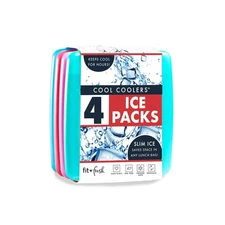 Fit & Fresh 4 Pack Slim Ice Packs, Reusable, Quick Freeze, Multi Color