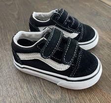 Vans Old Skool V Toddler Sz 4.0 Black White Hook Loop Shoes Suede Canvas