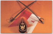 1884 Cavalry Officer's Dress Helmet Postcard with Swords & Flag