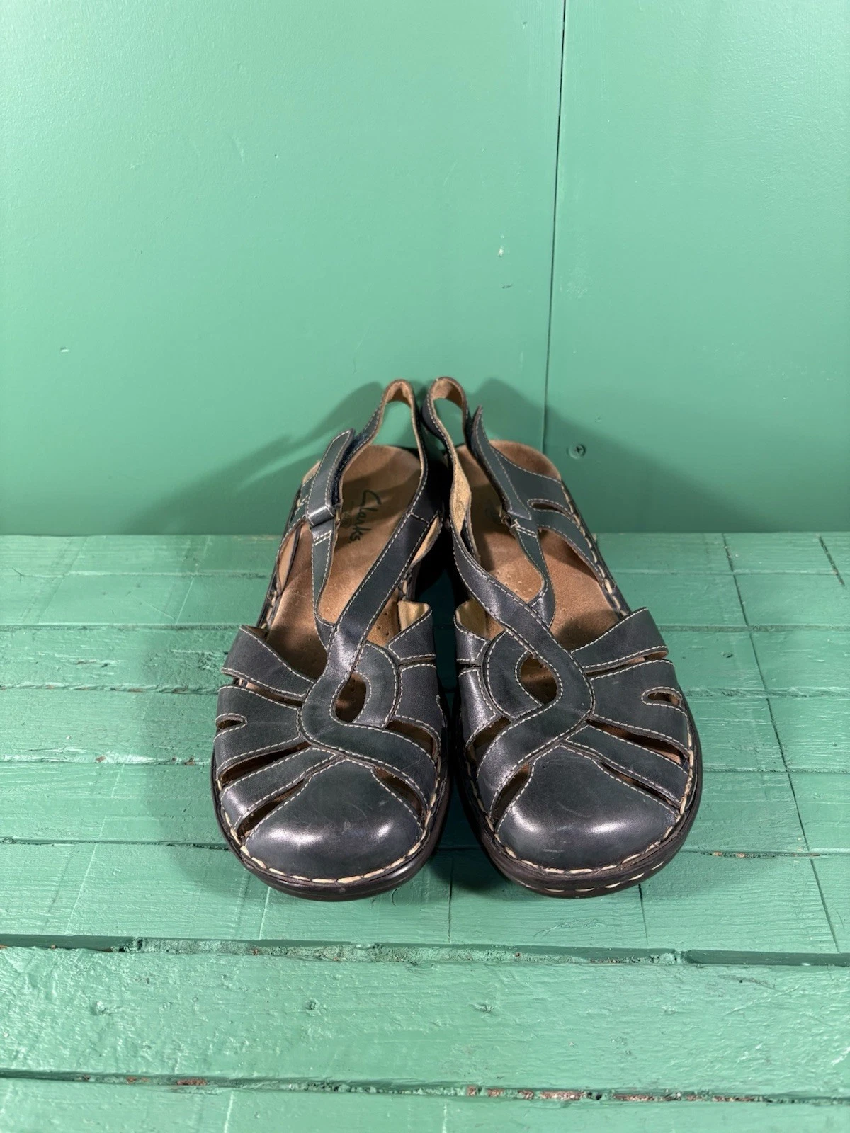 Sandali donna Clarks Active Air in pelle regolabili misura 8m blu scarpe basse