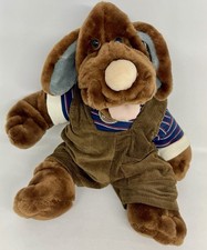 Vintage Wrinkles Brown Dog Plush Hand Puppet 16" Ganz Bros 7678188 Blue Ears