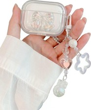 AirPods 4 Case with Keychain, Shockproof Soft Clear Cute 3D Crysta Bowknot Desig