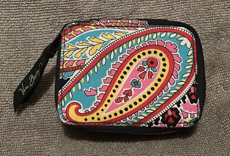 Vera Bradley Travel Size Zip Pill Case Fabric Paisley Multicolor Black