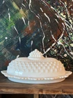 Fenton Vintage Hobnail Pattern Milk Glass Butter Dish Covered