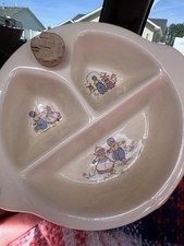 Beige Ceramic Divided Baby Plate with Sections and Child Design, Model 6-94