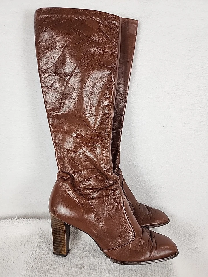 Vtg Joyce California Women’s Tall Brown Soft Leather Boots Sz 10 E Full Side Zip - Image 2 of 4