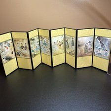 VTG Japanese Miniature Furniture Hikone Byobu Gold Folding Screen 8 Panel Story