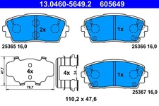 Front Axle ATE 13.0460-5649.2 Brake Pad Set, Disc Brake for Kia