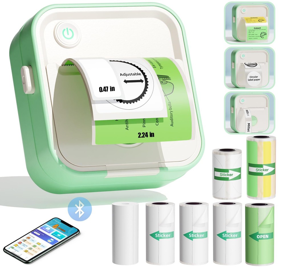 Mini HD Label Maker with 7 Paper Rolls Portable Thermal Sticker Printer  