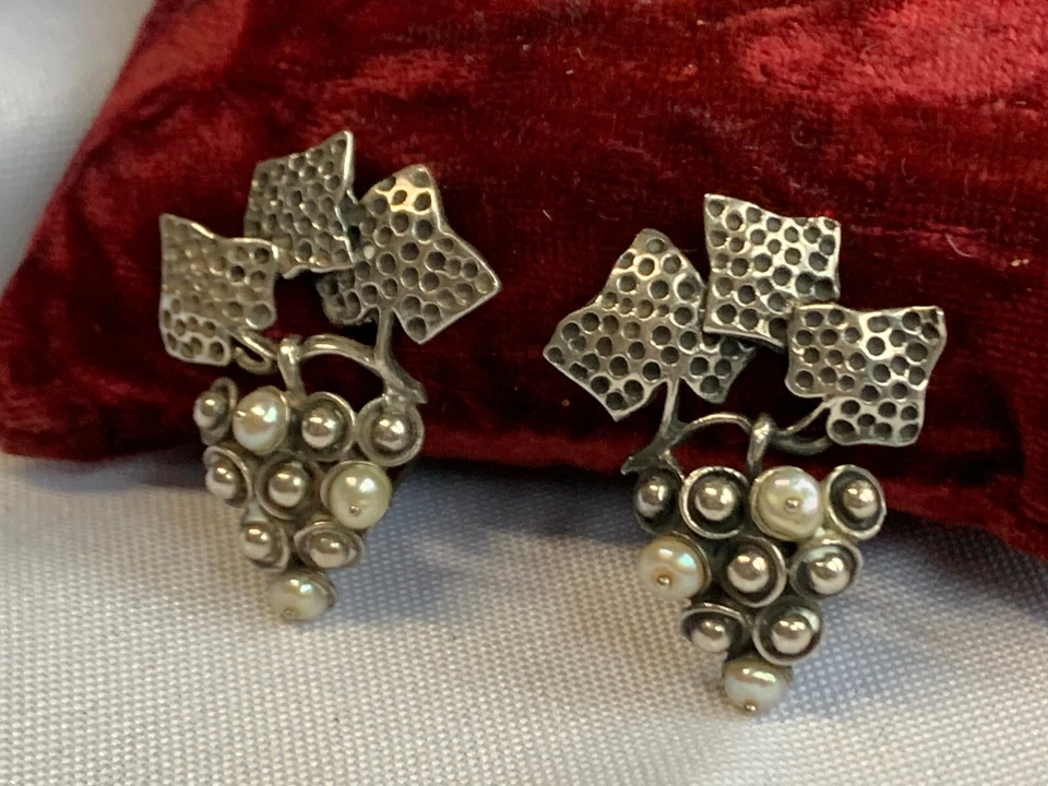 Vtg Sterling Silver Grape Cluster Earrings 15.86g Fine Jewelry Clip-Ons - Image 4 of 4
