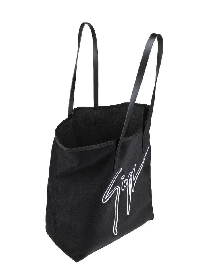 NWT! Giuseppe Zanotti Black tote Logo Flannel Handbag Made In Italy Org 750$ - Image 2 of 4