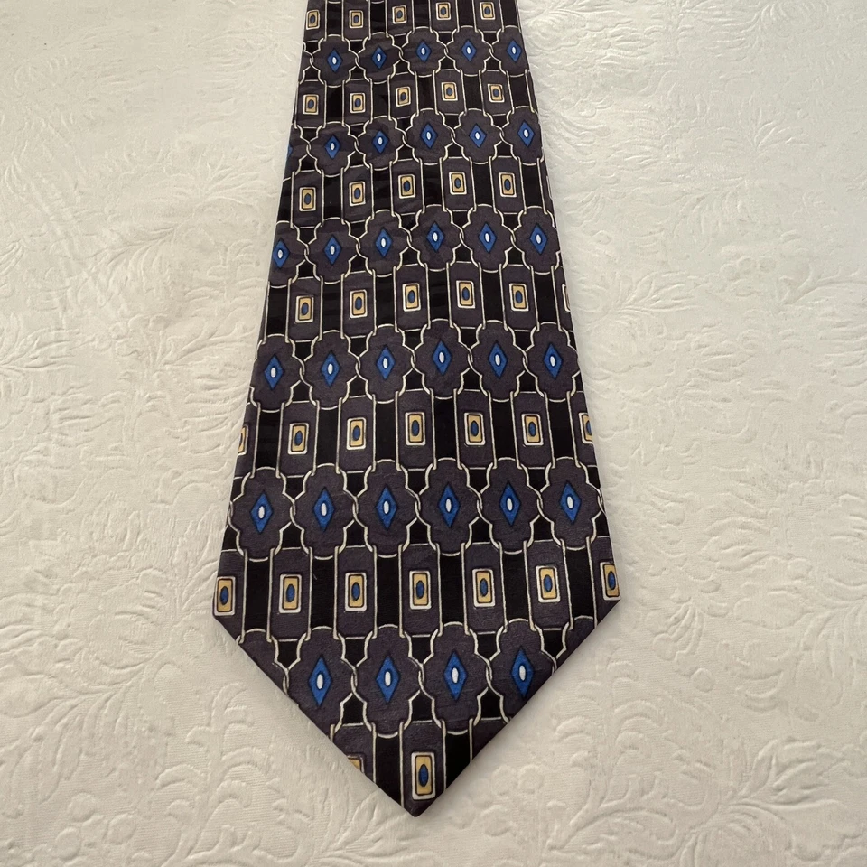 Corbata para hombre Ketch patrón geométrico multicolor azul/gris 100 % seda hecha en EE. UU. Foto 2 de 4
