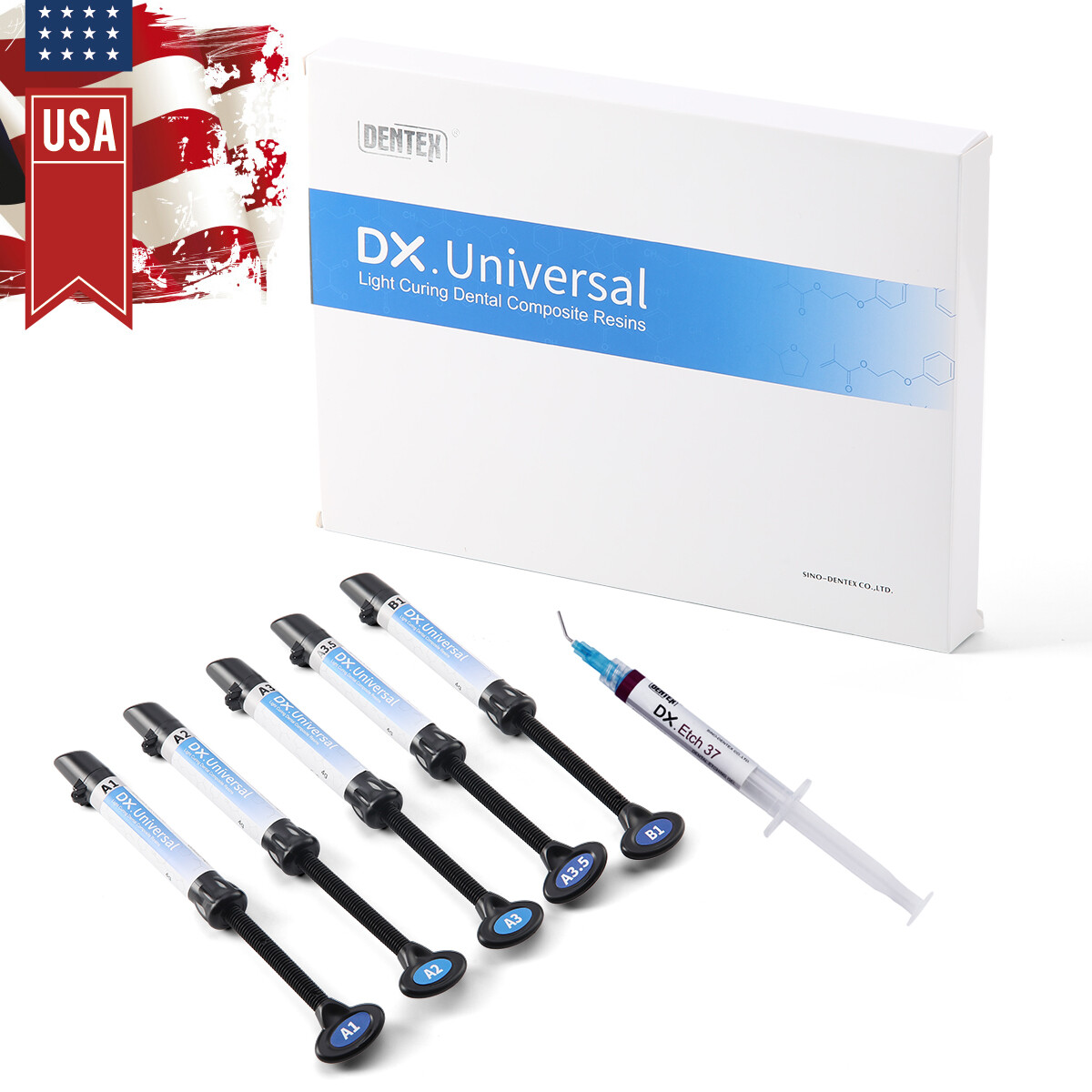 Dentex Dental Universal Light Cure Composite Kit Syringes Etching Adhesive Gel
