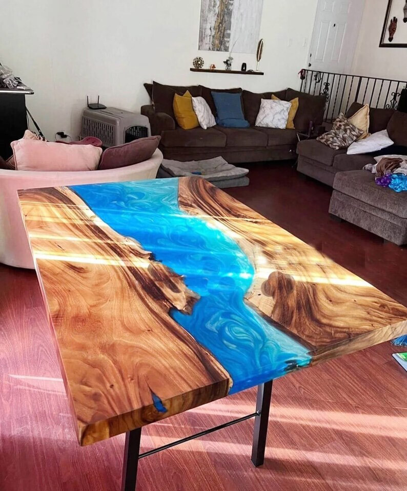 Handmade Blue Epoxy Resin Coffee Table Top 36x24 for Living Room