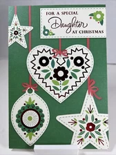 Hallmark Christmas Greeting Card Unused Daughter Ornament Flower Leaves Green