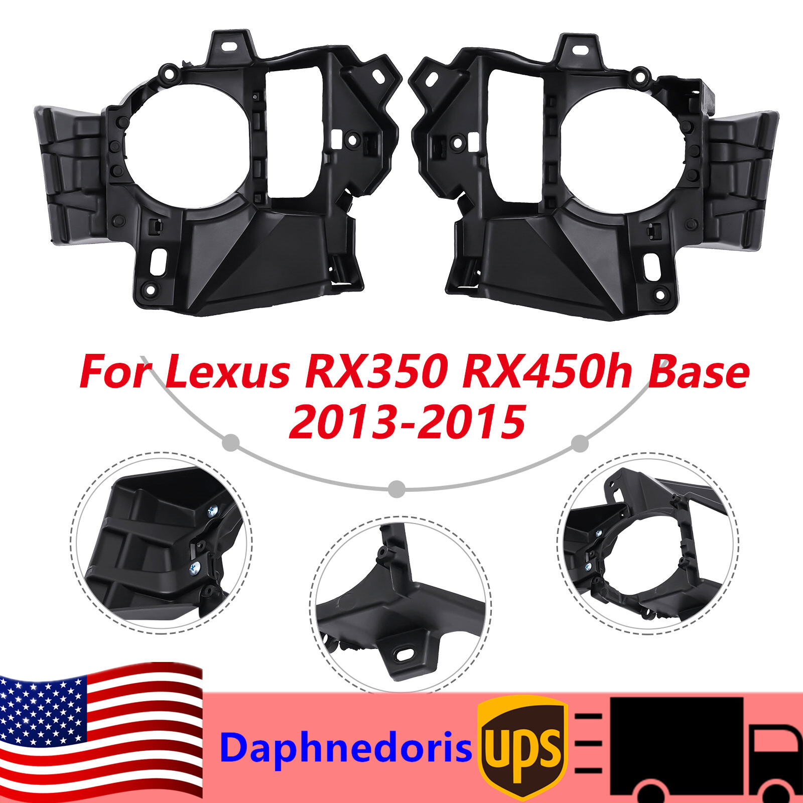 2Pcs Left & Right Black Fog Light Bracket Set For Lexus RX350 RX450h 2013-2015