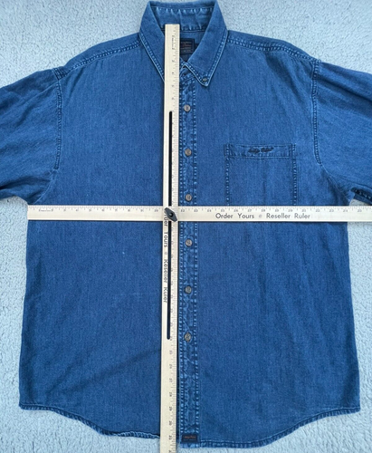 Camisa vaquera Tommy Bahama Indigo Palms para hombre grande algodón lavado oscuro abotonada - Imagen 3 de 20