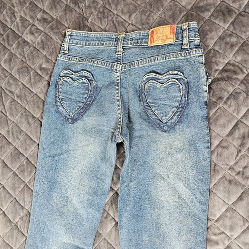 Luc Jeans Womens Denim Jeans Waist 25" Heart Back Pockets Wide Bottom Flares - Picture 11 of 16