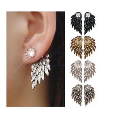 Damen Silber Gold Engel Feder Flügel Ohrring Strass Haken Ohrstecker Creolen Geschenk